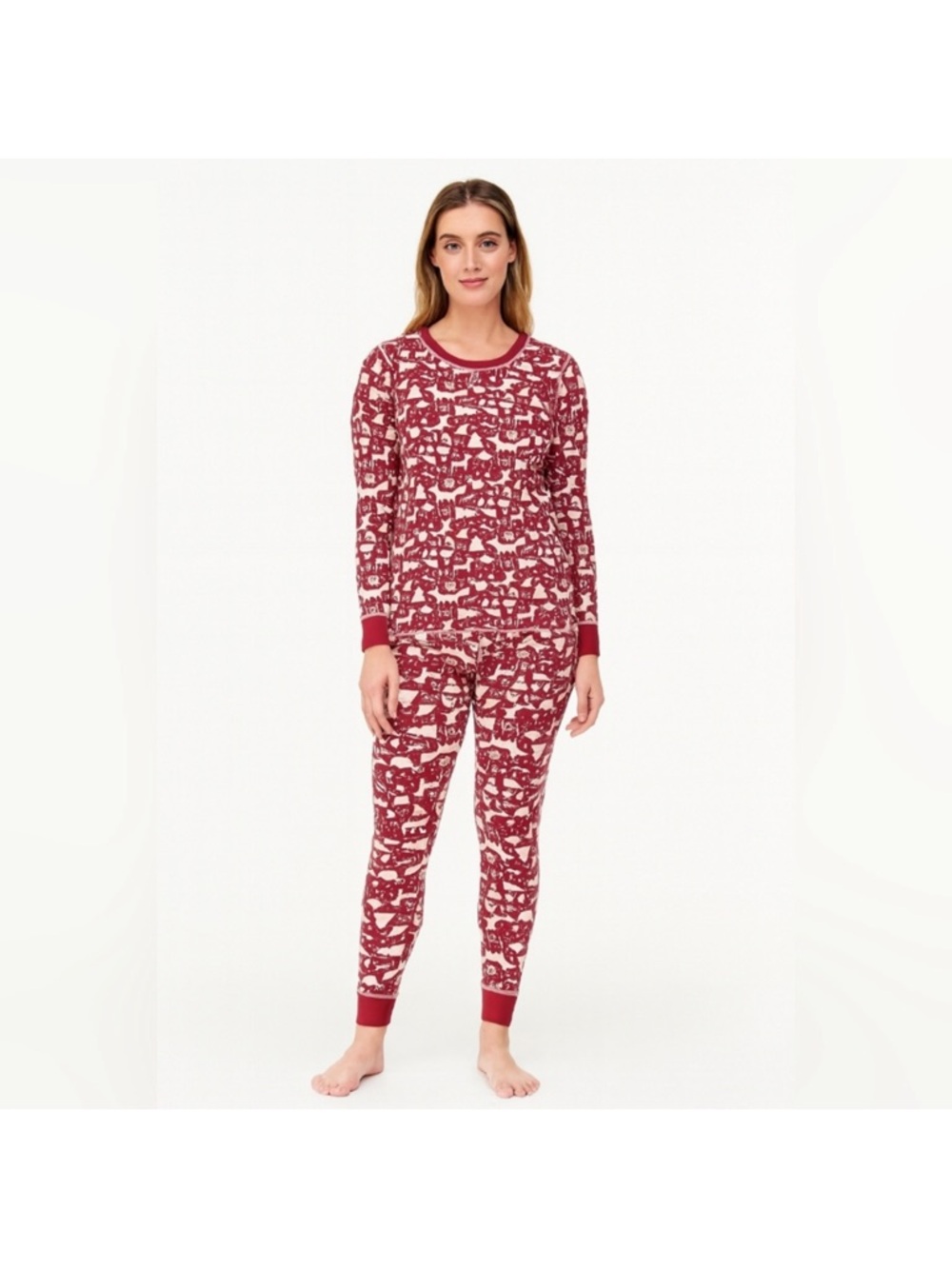 Pact Whimsy Holiday Long John PJ Pajama Top ONLY in Red Fox Print Size Small